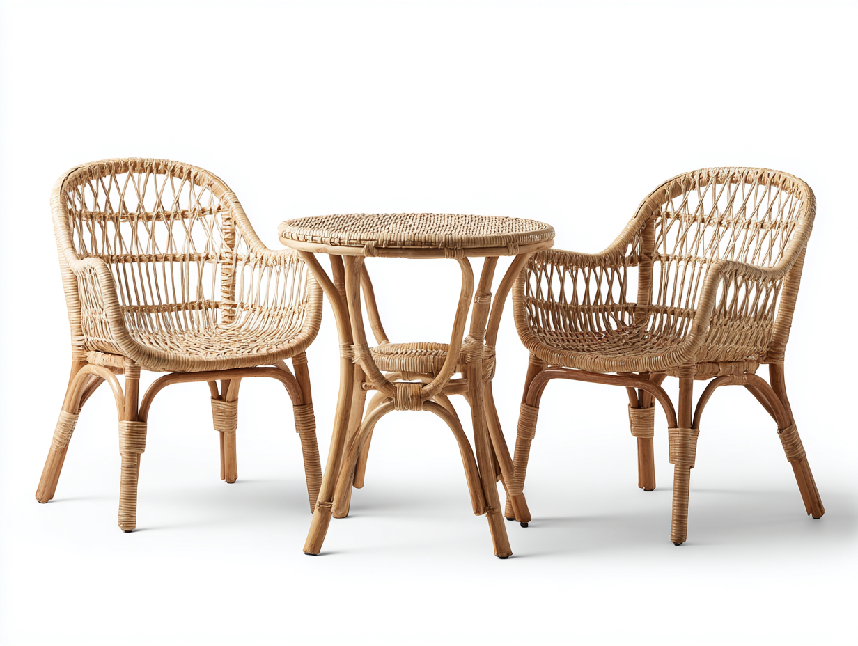 Conjunto de muebles de jardín ratán 3 piezas 68x68x72 cm natural para exterior - diseño artesanal-Casaupbay