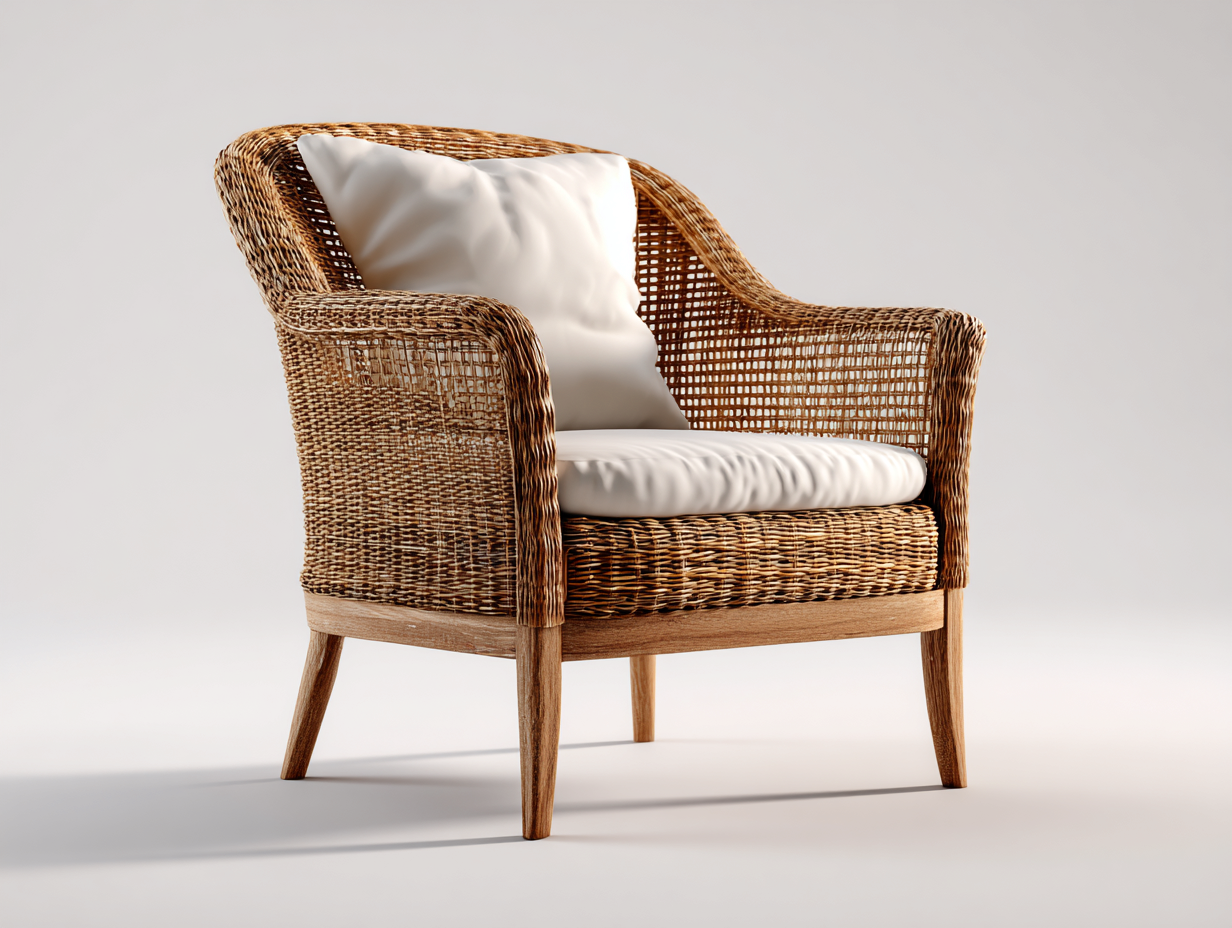 Sillones de ratán 75x70x80 cm - con asiento acolchado - color marrón - estilo natural moderno-Casaupbay