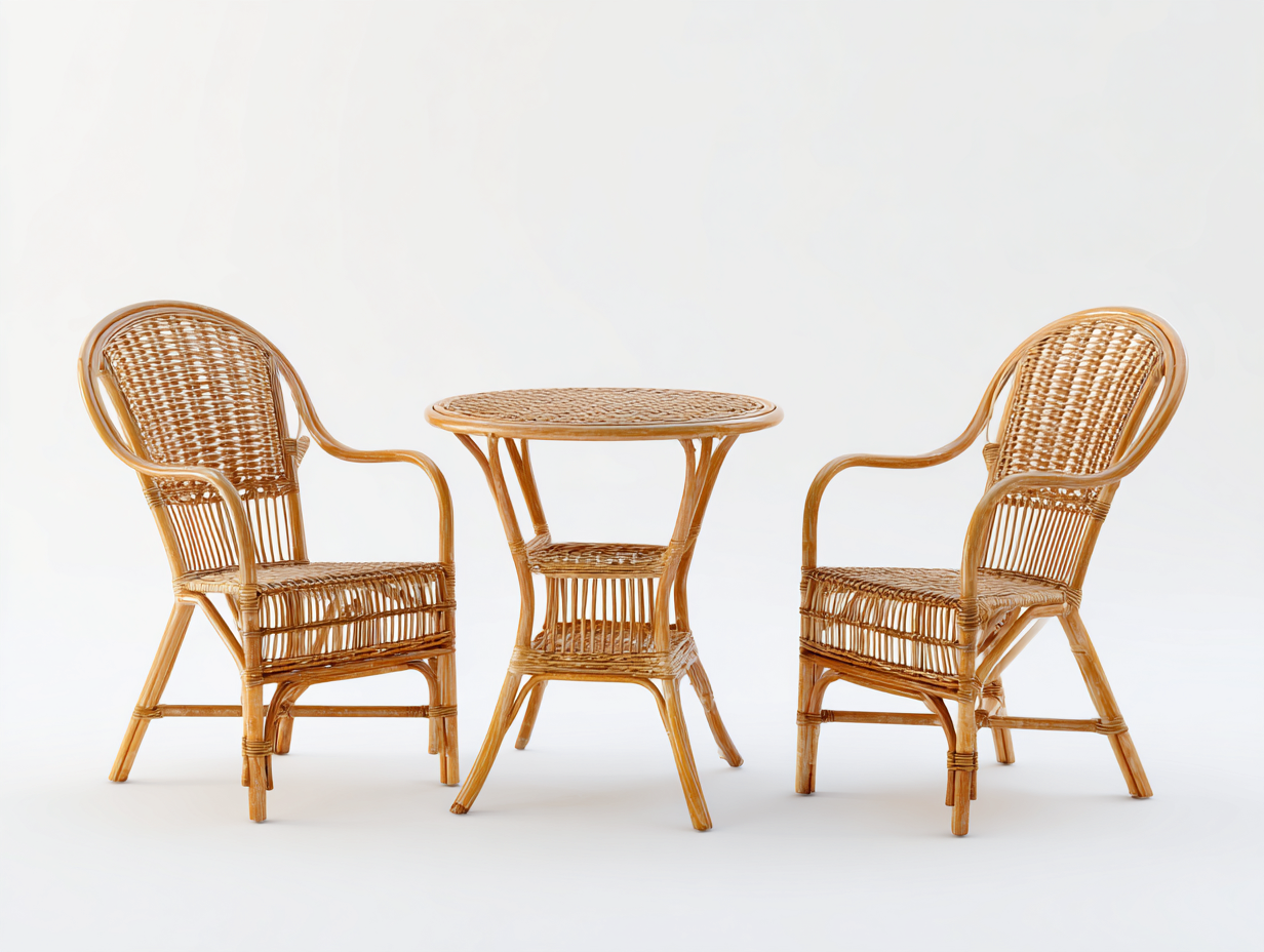 Conjunto de muebles de jardín de ratán 60x65x85 cm natural - diseño clásico para exterior-Casaupbay
