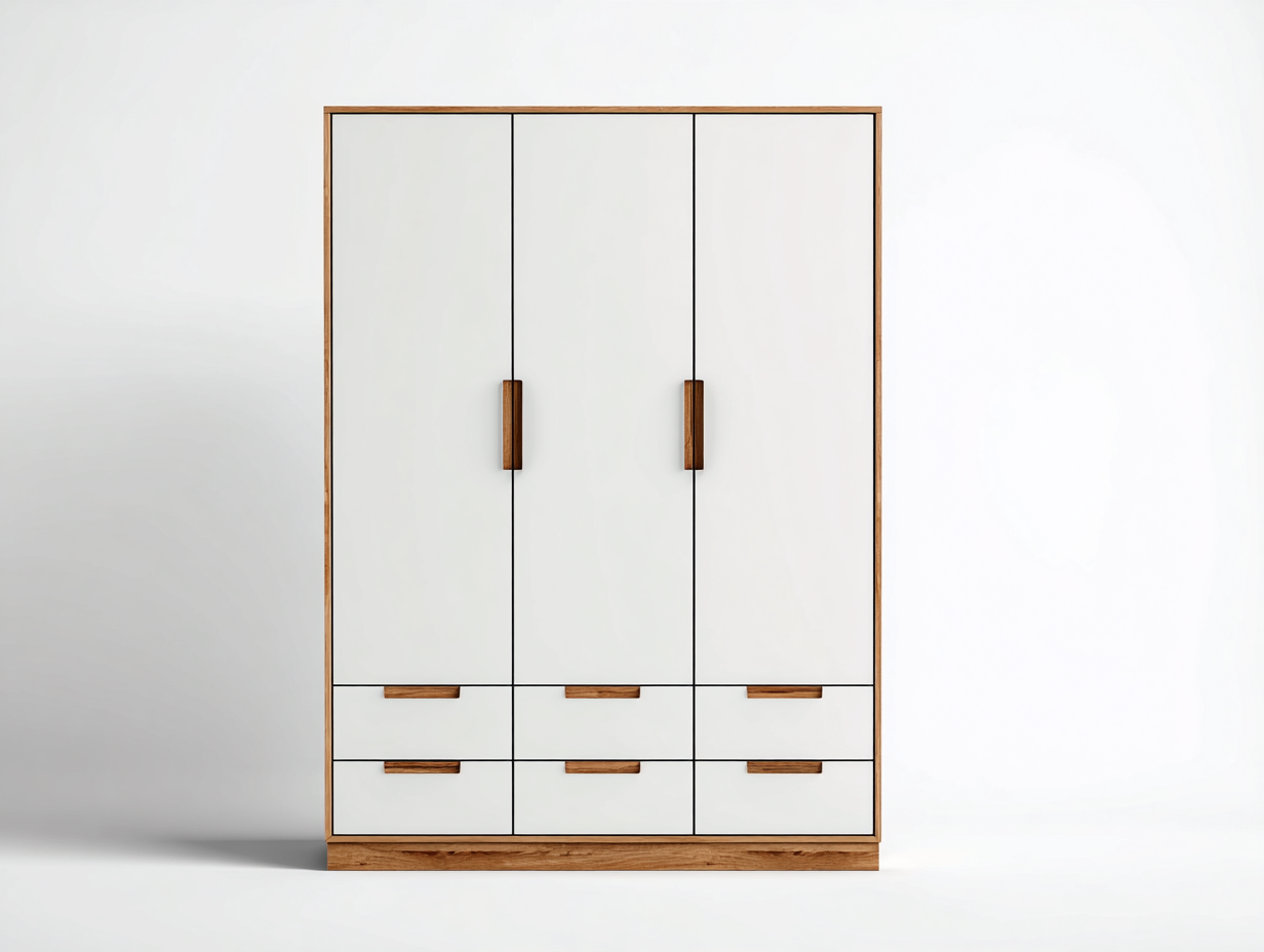 Armarios madera 150x60x180 cm blanco y madera para dormitorio - diseño moderno-Casaupbay