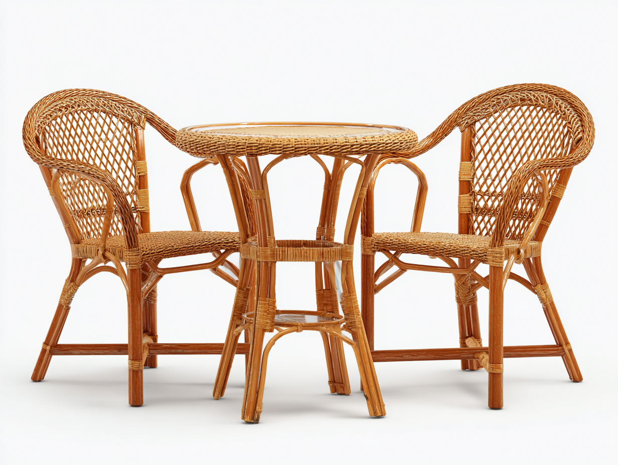 Conjunto de muebles de jardín ratán natural 70x70x72 cm color marrón uso exterior estilo vintage-Casaupbay