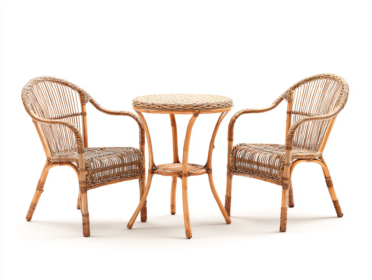 Conjunto de muebles de jardín de ratán 58x58x78 cm - mesa y 2 sillones - color marrón claro - estilo natural-Casaupbay