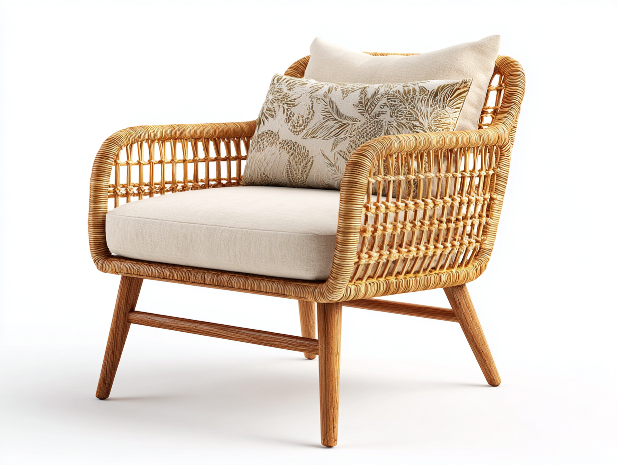 Sillones de ratán 70x75x80 cm natural con cojín - diseño moderno para salón-Casaupbay