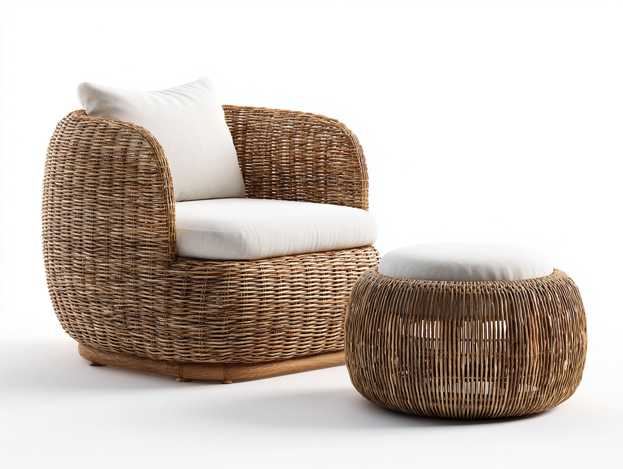 Sillones de ratán 85x80x75 cm - con reposapiés - color marrón - estilo natural moderno-Casaupbay