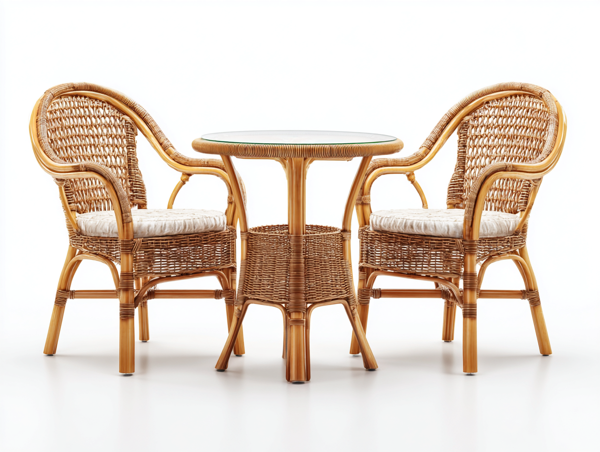 Conjunto de muebles de jardín de ratán 60x65x85 cm natural - diseño clásico con cojines para exterior-Casaupbay