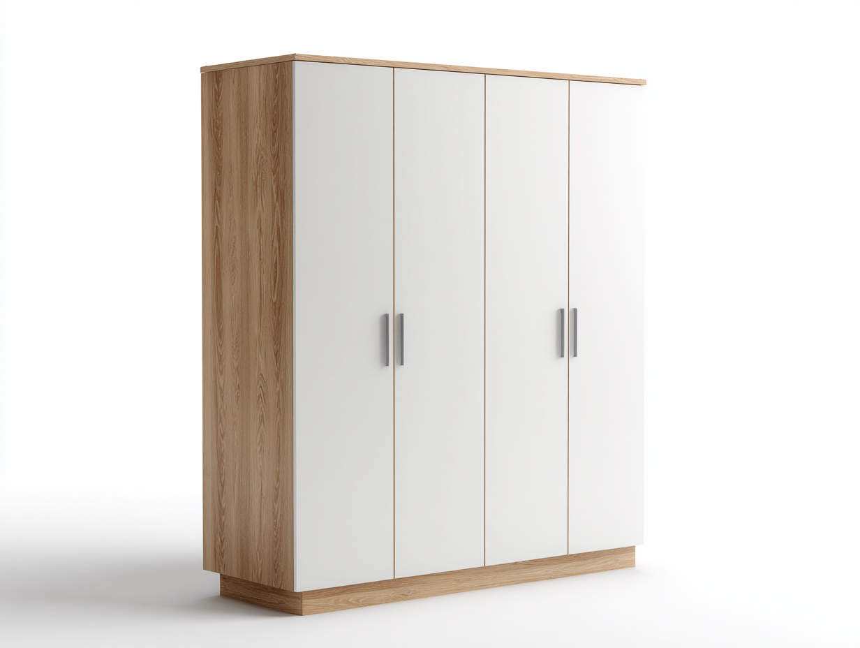 Armarios de 4 puertas 160x60x180 cm - madera MDF acabado blanco y roble - diseño moderno para dormitorio-Casaupbay