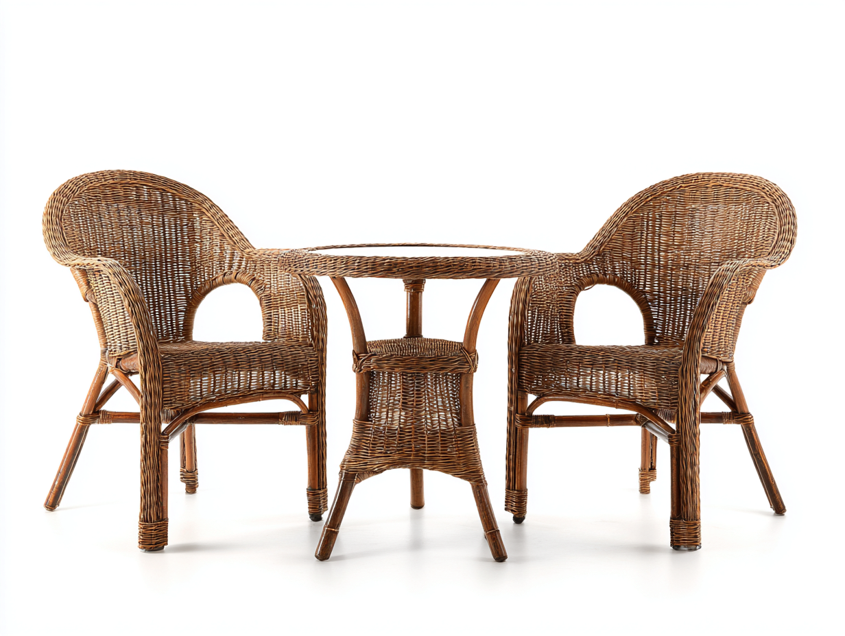 Conjunto de muebles de jardín 3 piezas 60x60x70 cm - ratán natural color marrón - diseño clásico para exterior-Casaupbay