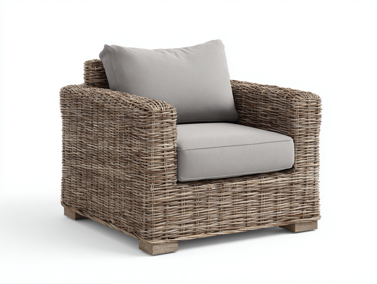 Sillones de ratán madera 80x75x70 cm natural con cojín para salón y jardín - diseño moderno-Casaupbay