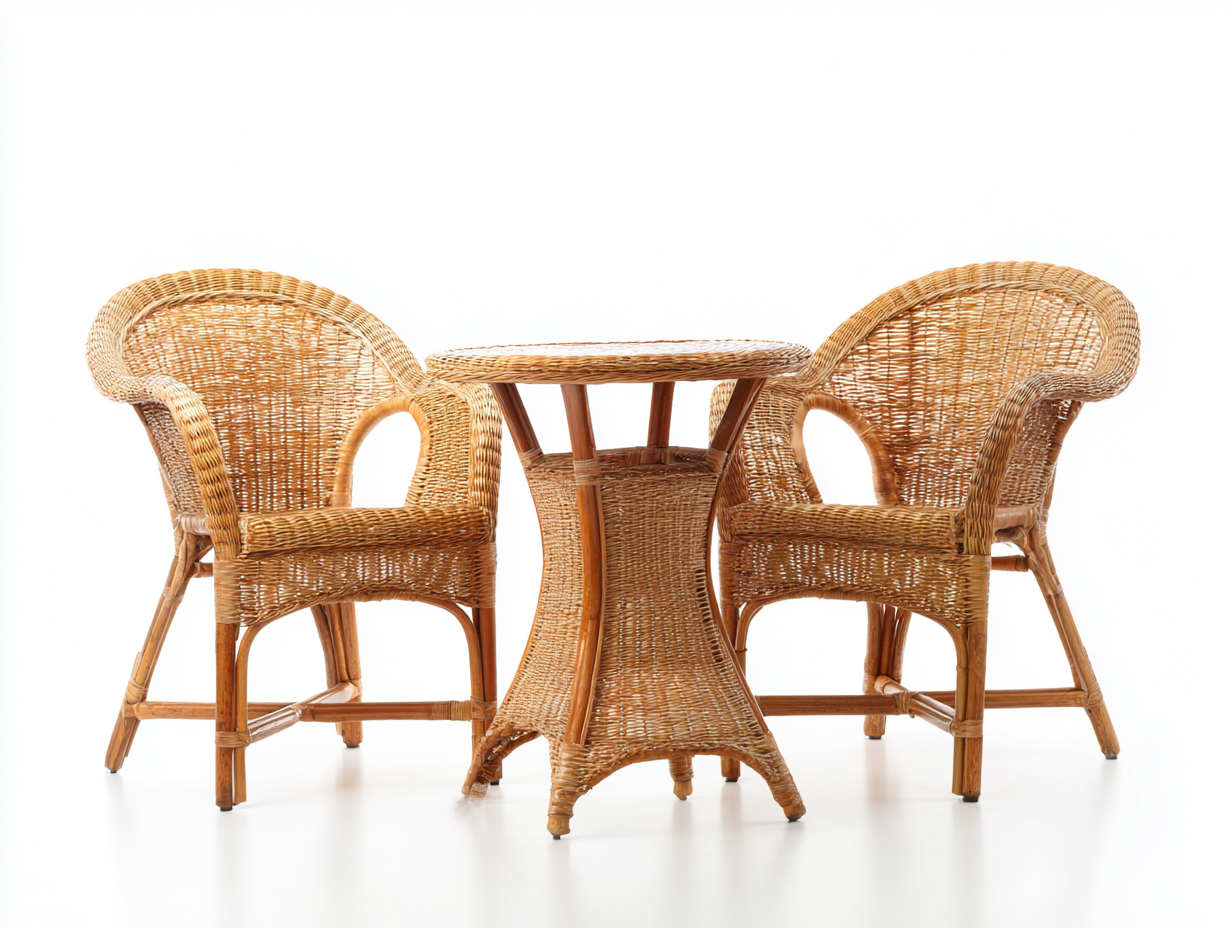 Conjunto de muebles de jardín de ratán 60x60x80 cm - mesa y 2 sillones - color marrón - estilo natural-Casaupbay