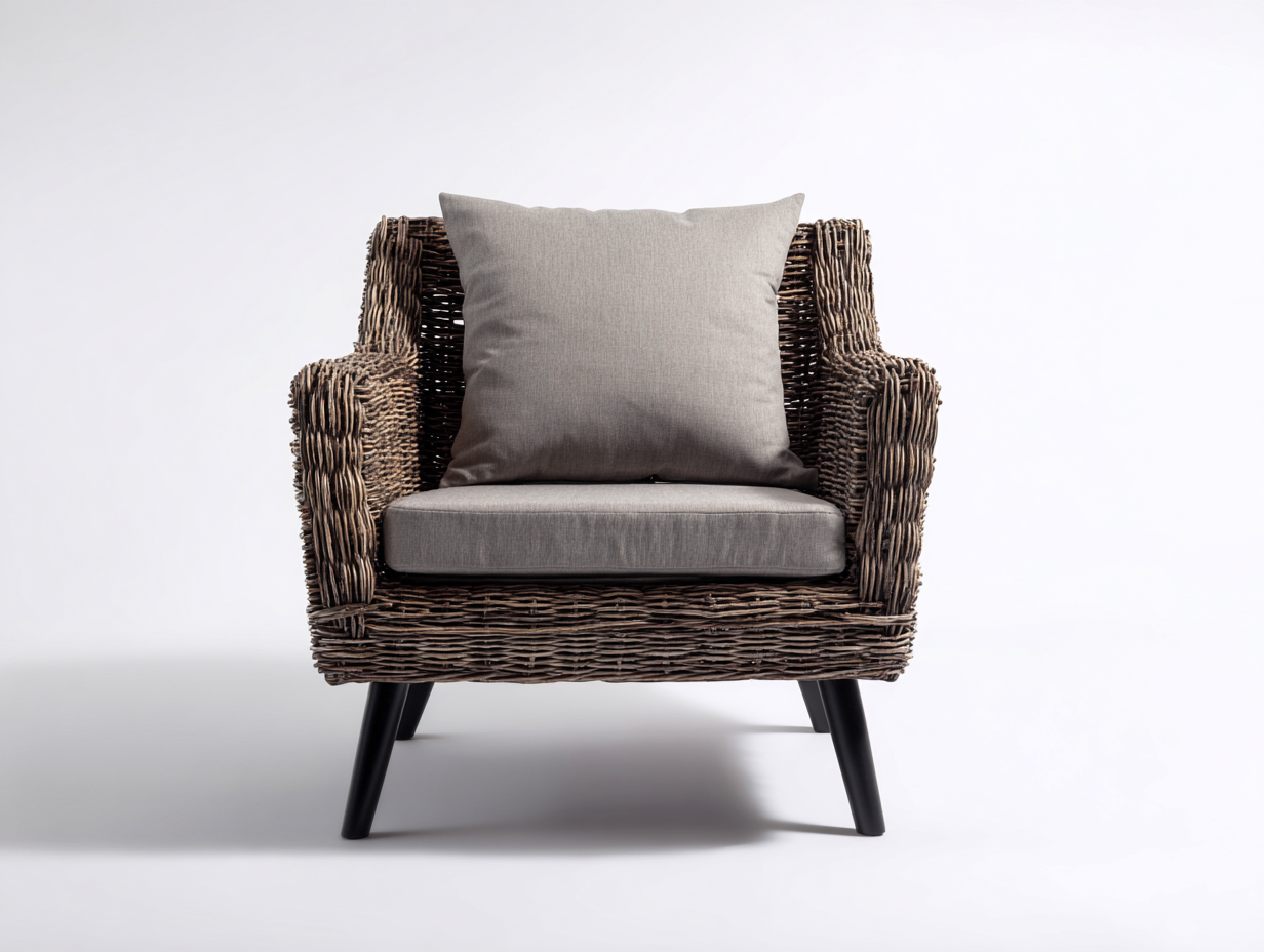 Sillones de ratán 70x75x80 cm marrón con cojín - diseño moderno para salón-Casaupbay