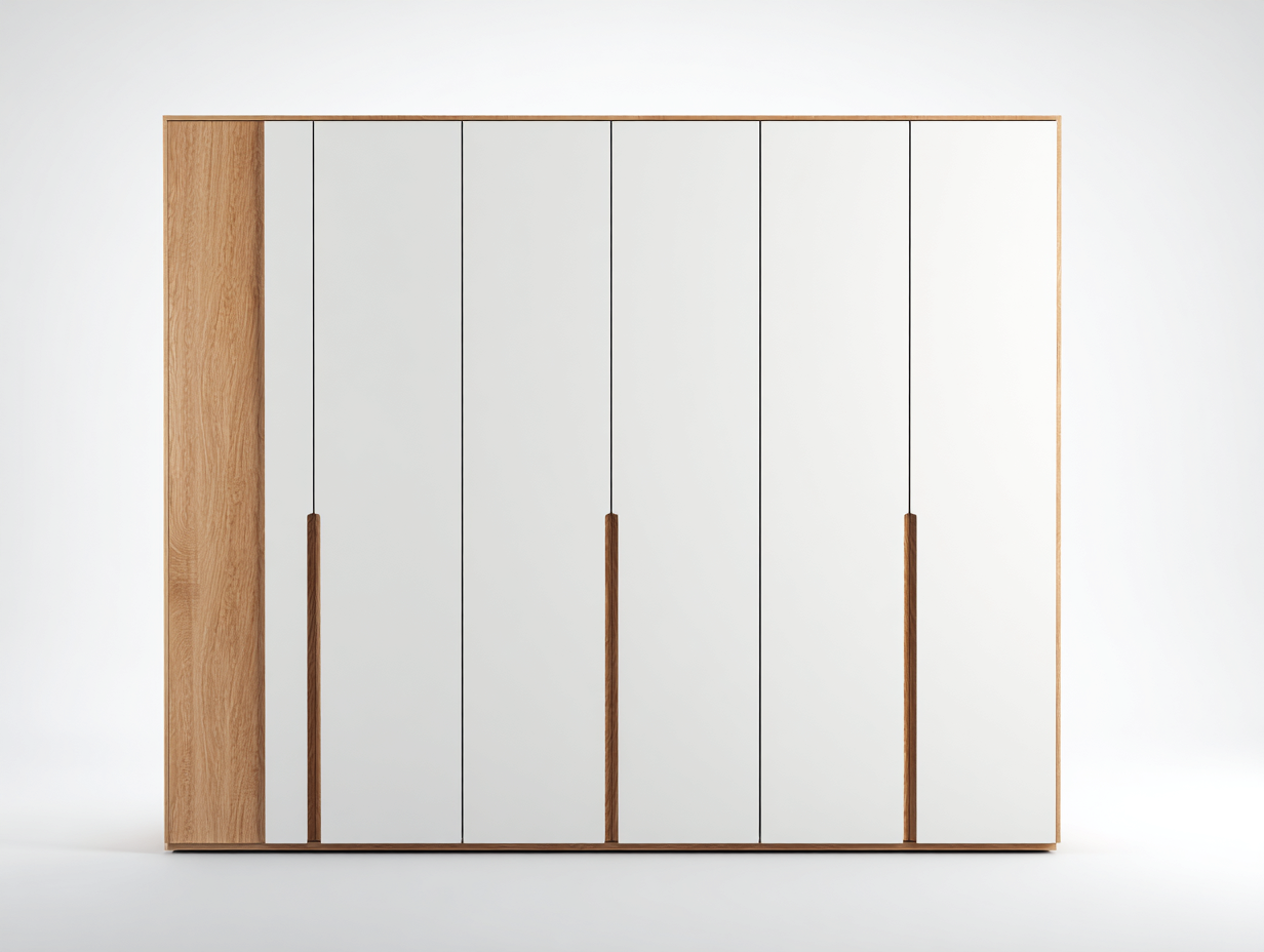 Armarios de seis puertas de madera y MDF 270x60x200 cm blanco y madera - diseño moderno para salón-Casaupbay