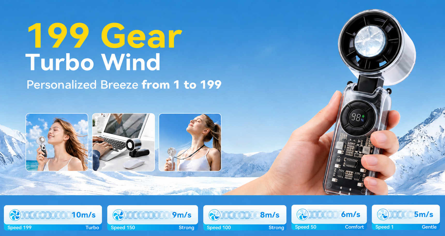 Portable cooling fan adjustable speeds