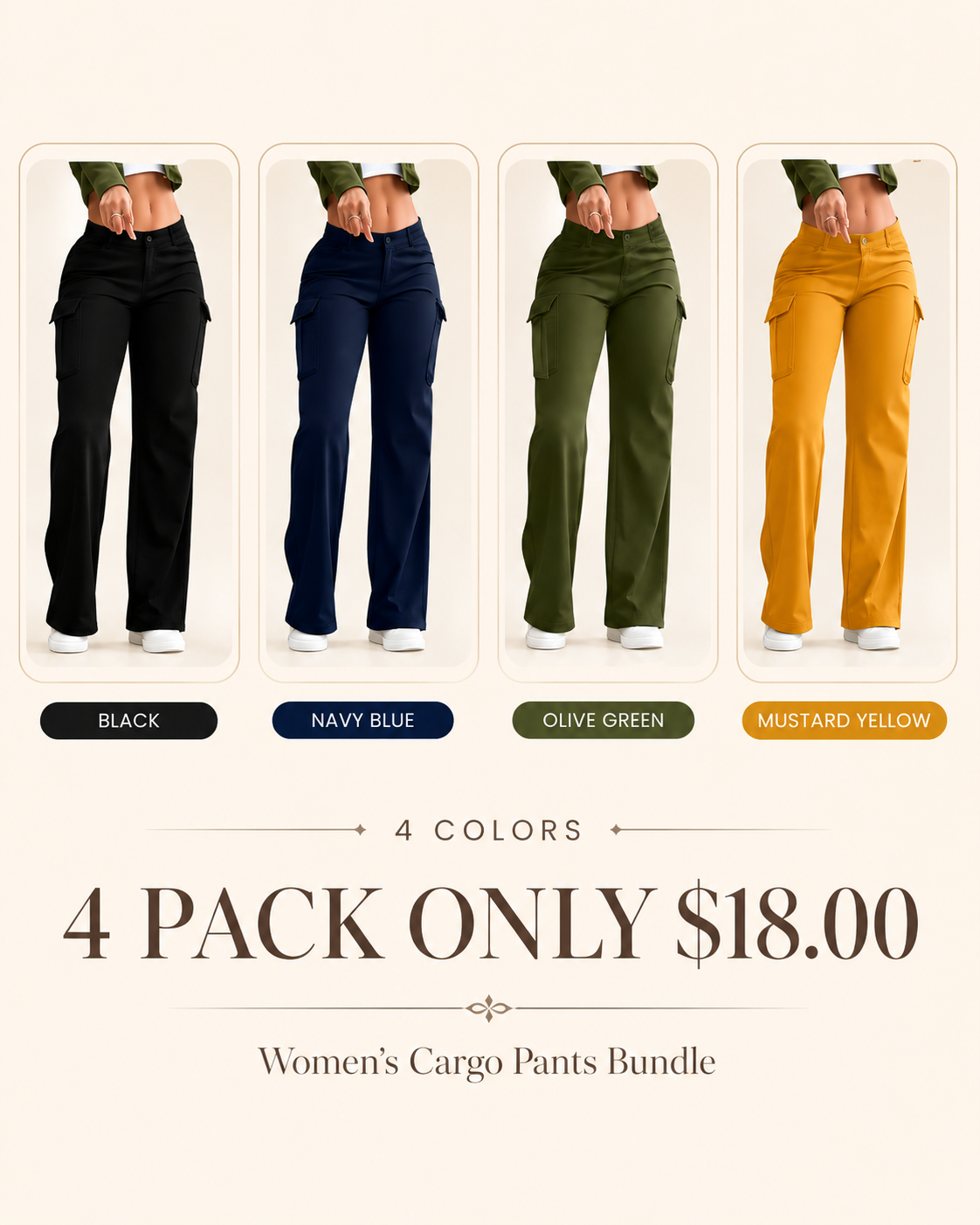 Women's Solid Color Flap Pocket Pants