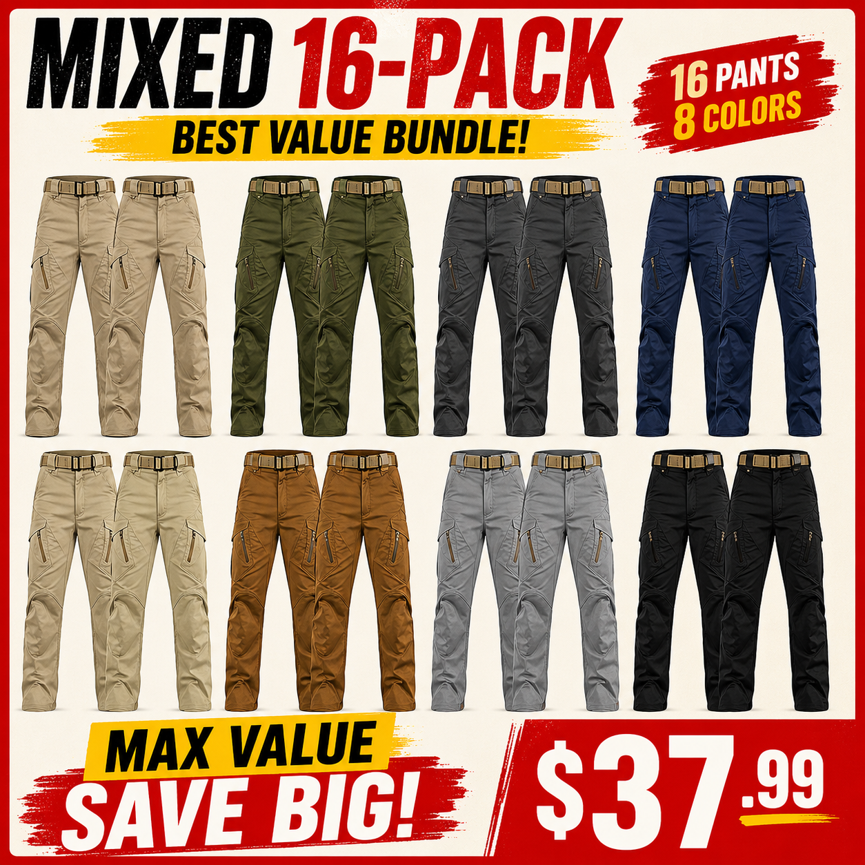 Mixed 16-Pack tactical cargo pants bundle