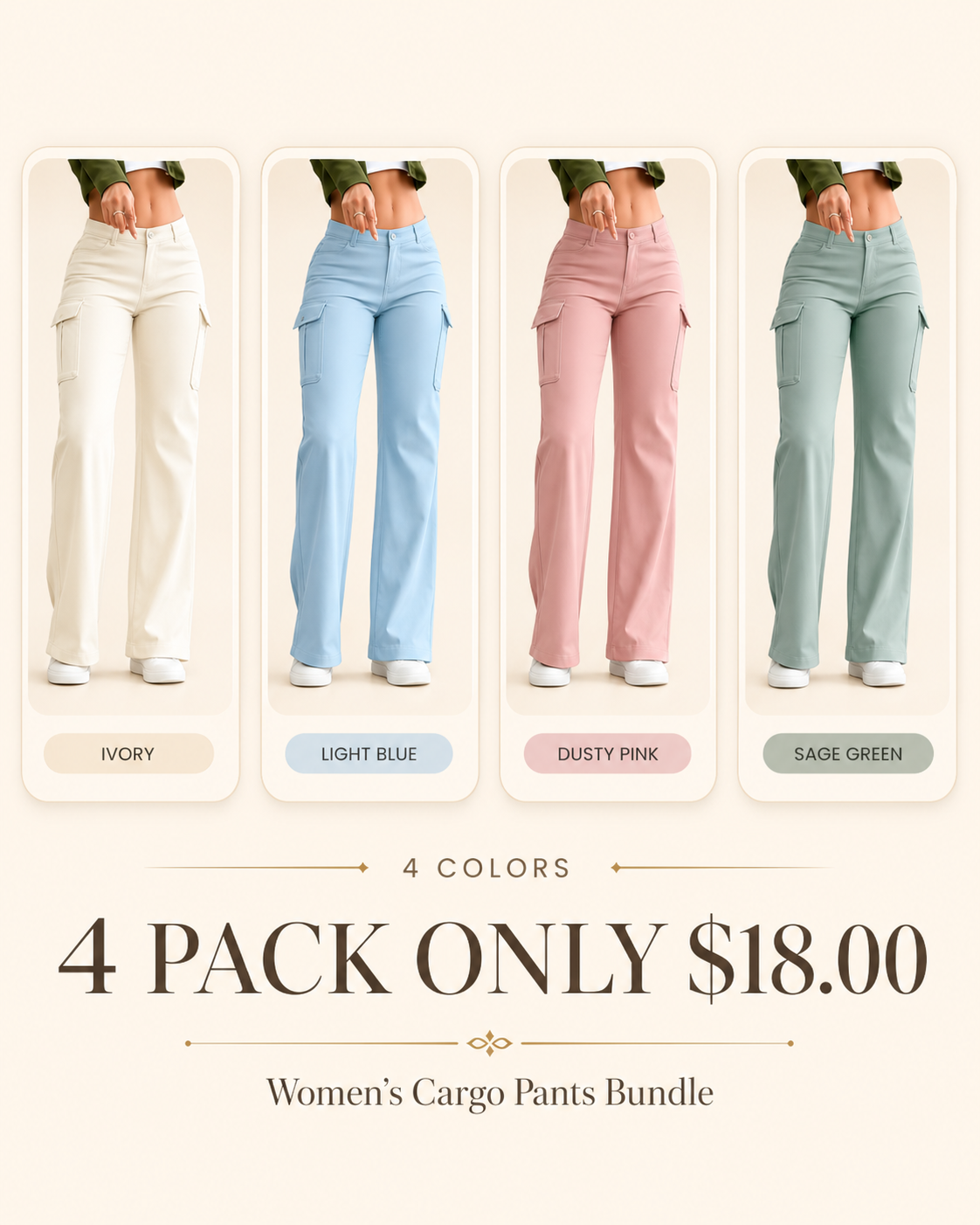Women's Solid Color Flap Pocket Pants