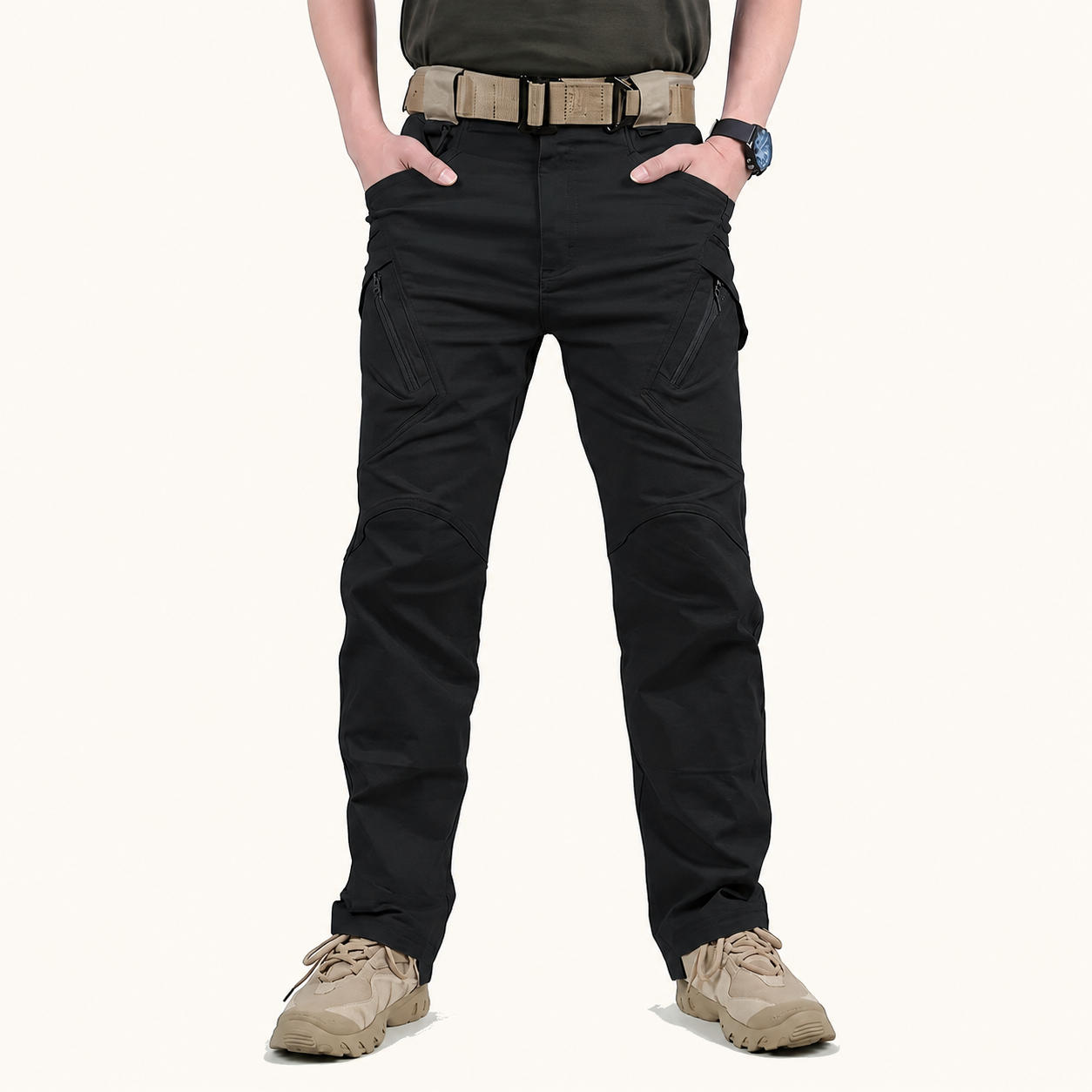 Stone Khaki tactical cargo pants front view