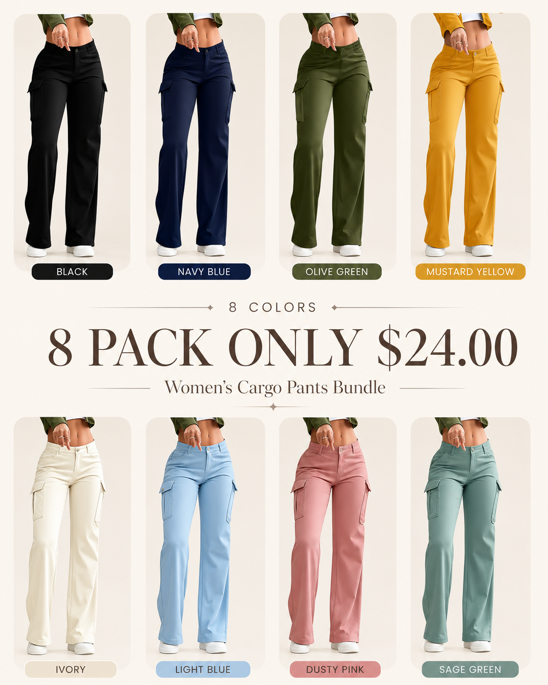 Women's Solid Color Flap Pocket Pants