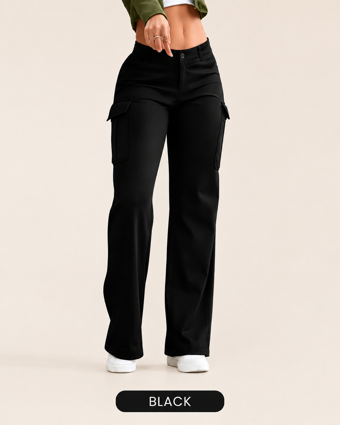 Women's Solid Color Flap Pocket Pants