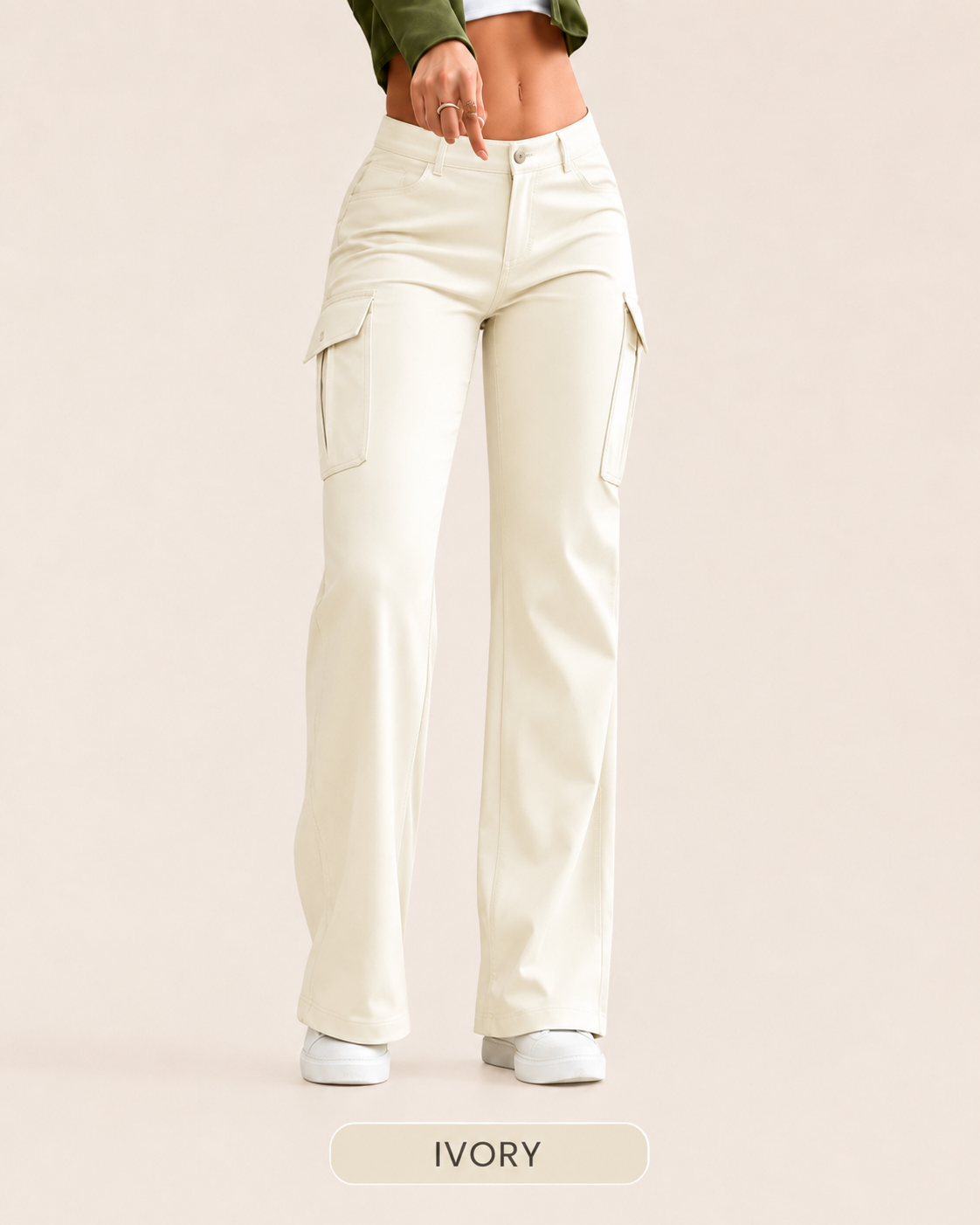 Women's Solid Color Flap Pocket Pants