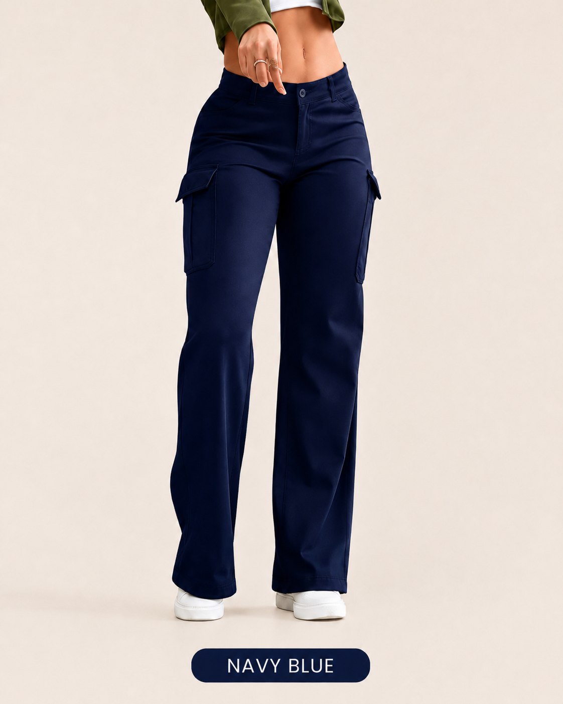 Women's Solid Color Flap Pocket Pants