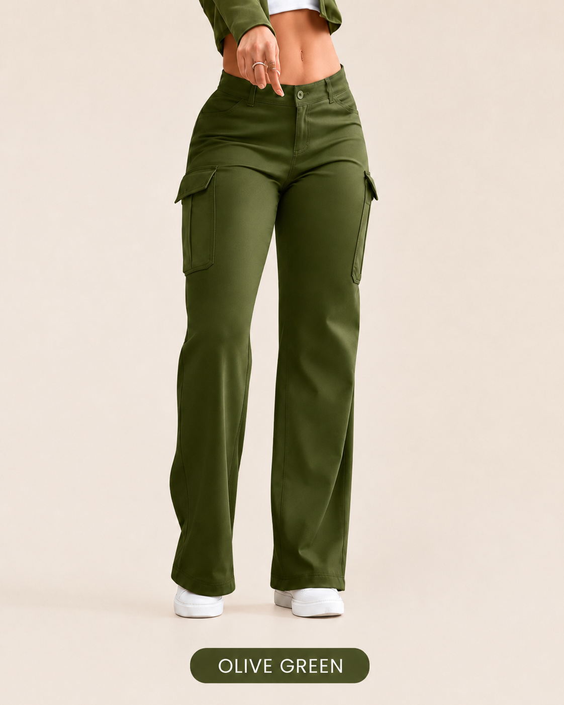 Women's Solid Color Flap Pocket Pants
