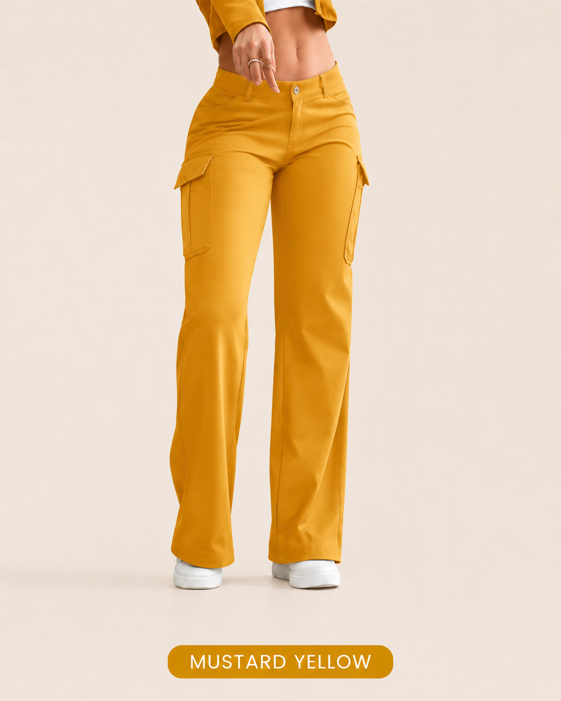 Women's Solid Color Flap Pocket Pants