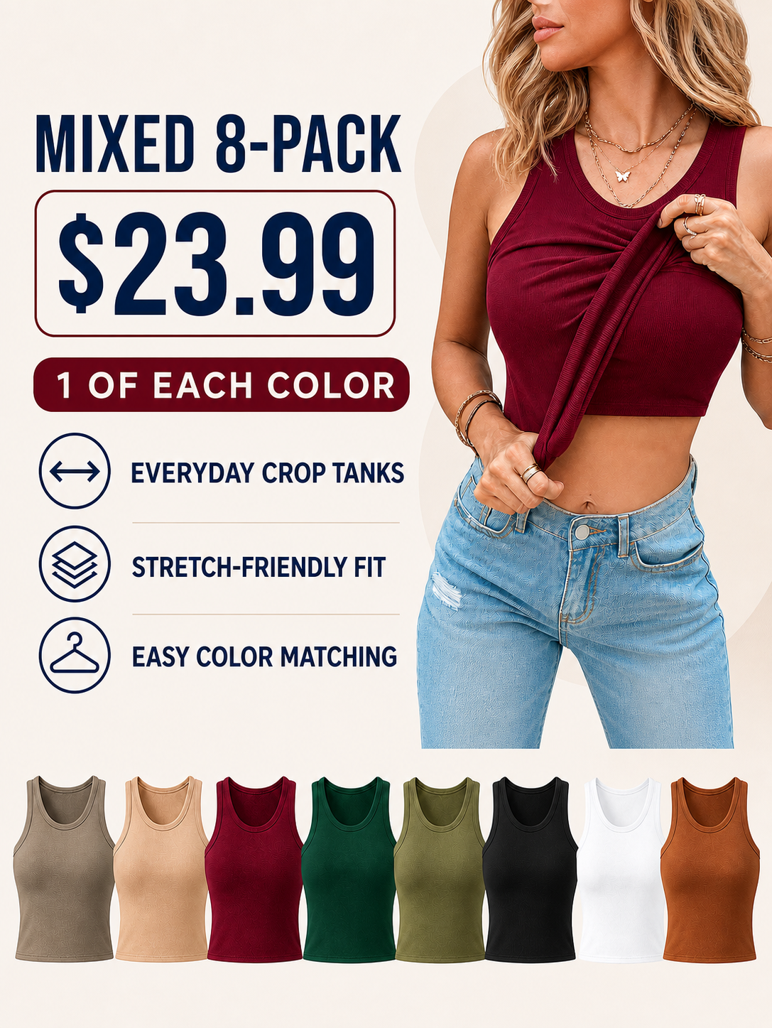 🔥Built-in Bra Tank Top Ribbed Racerback Tops