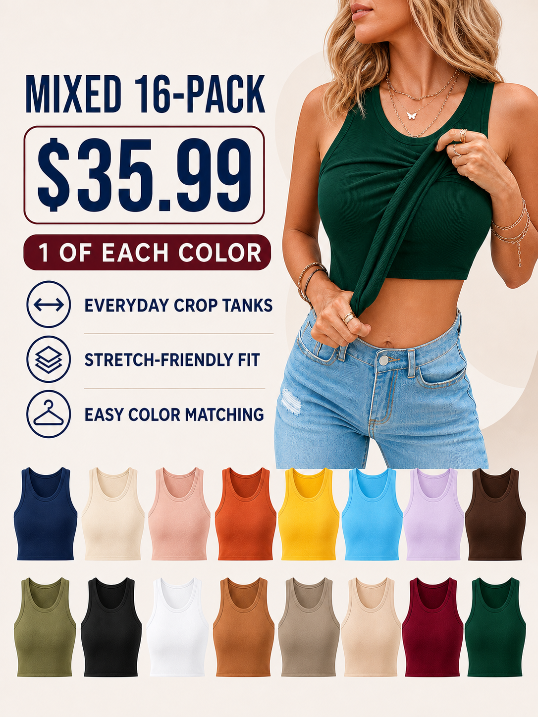 🔥Built-in Bra Tank Top Ribbed Racerback Tops