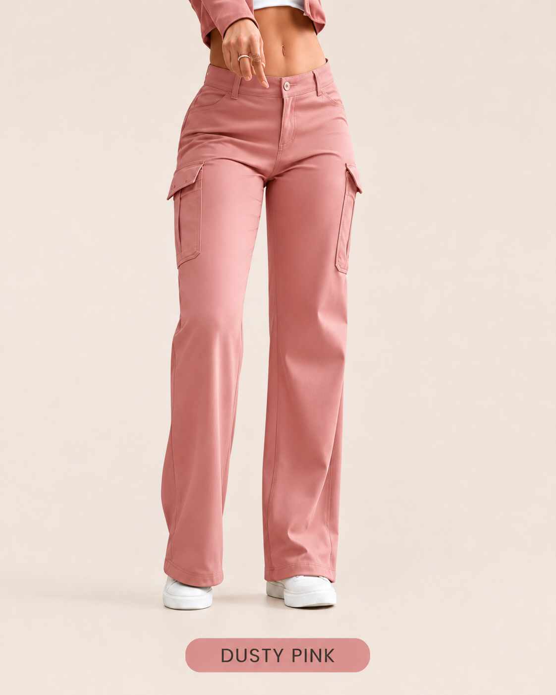 Women's Solid Color Flap Pocket Pants