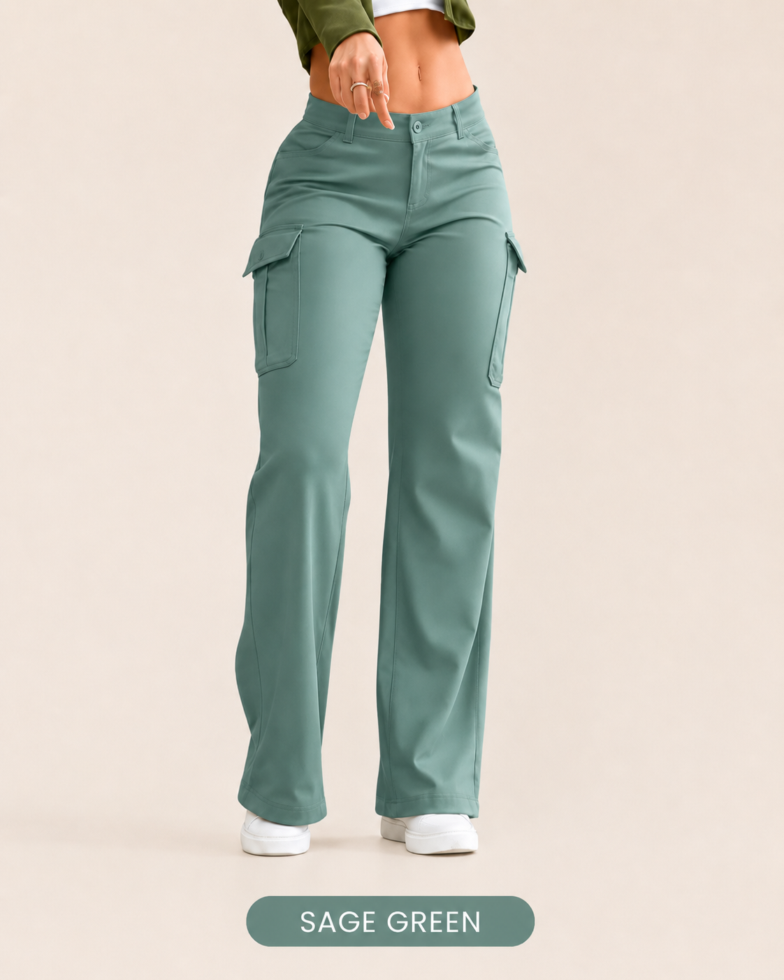 Women's Solid Color Flap Pocket Pants