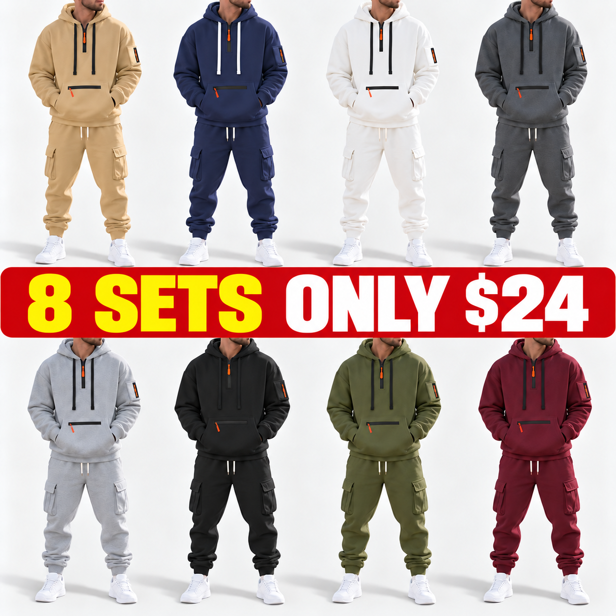 Men's Casual Set Loose Fit Sporty Multi-Pocket Workwear Suit