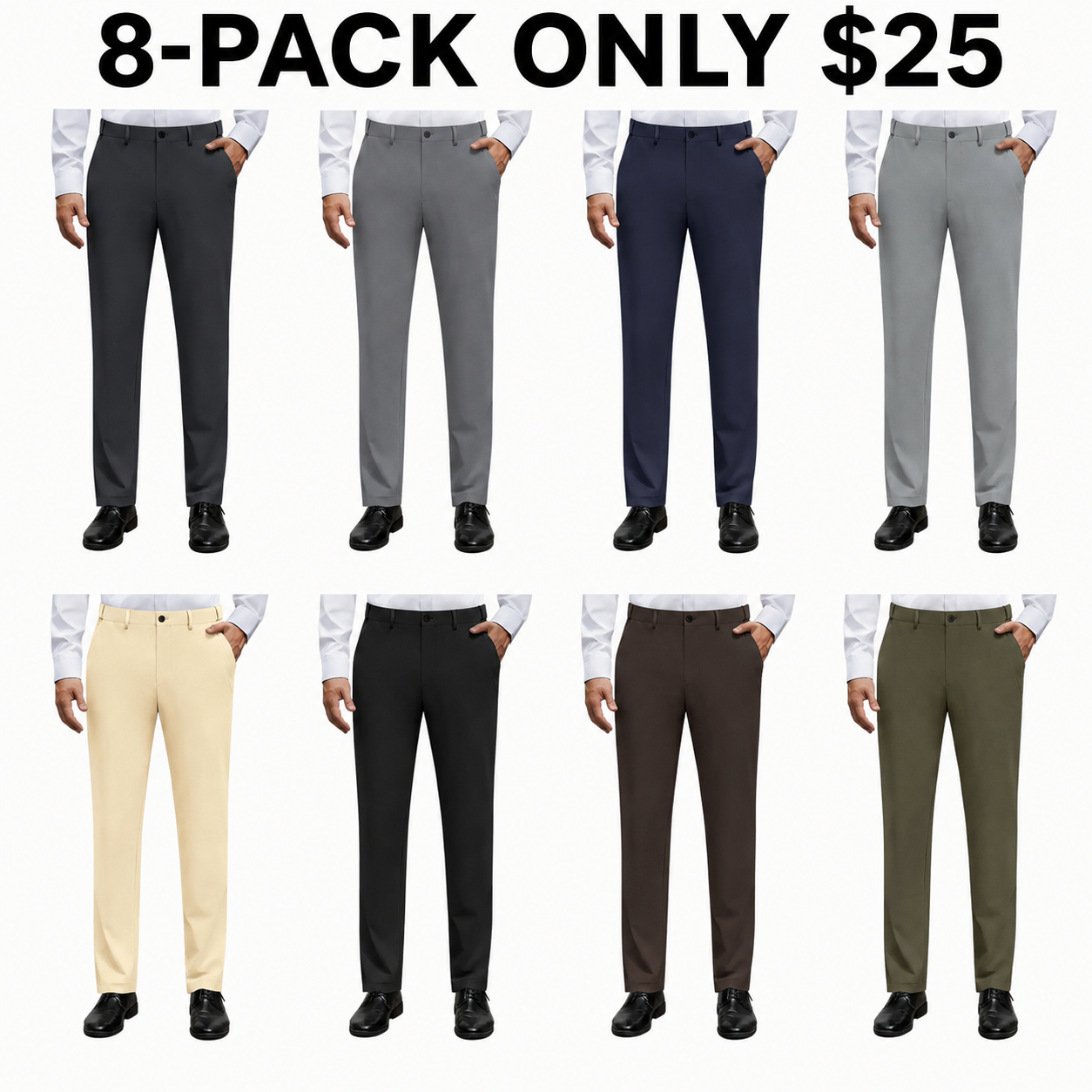 Men's Stretch Dress Pants No Iron Golf Pants Expandable Waist