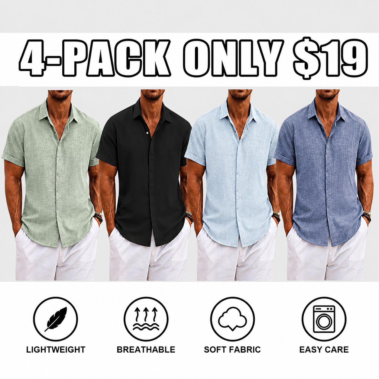 Men's Linen Shirts Short Sleeve Casual Shirts Button Down Shirt
