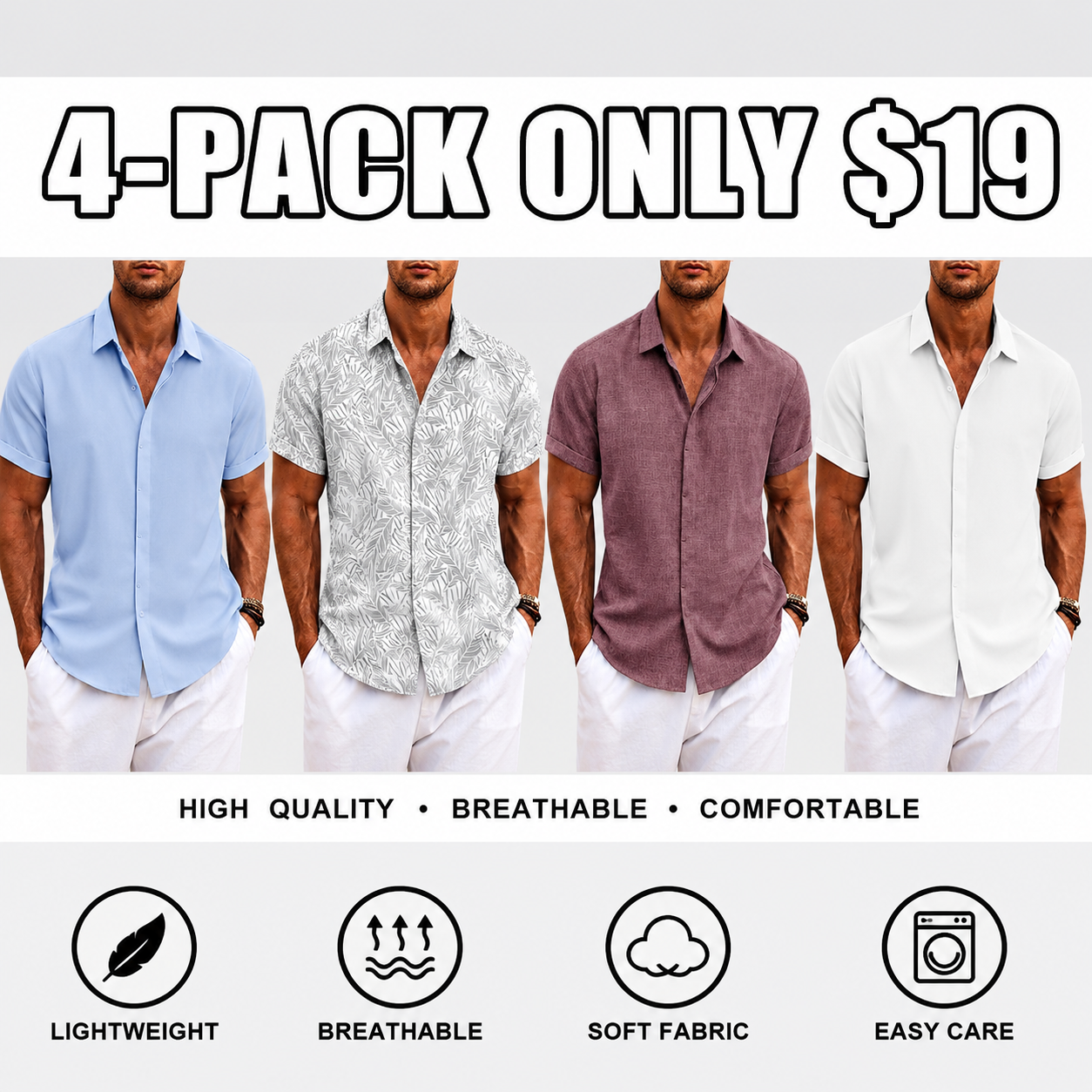 Men's Linen Shirts Short Sleeve Casual Shirts Button Down Shirt