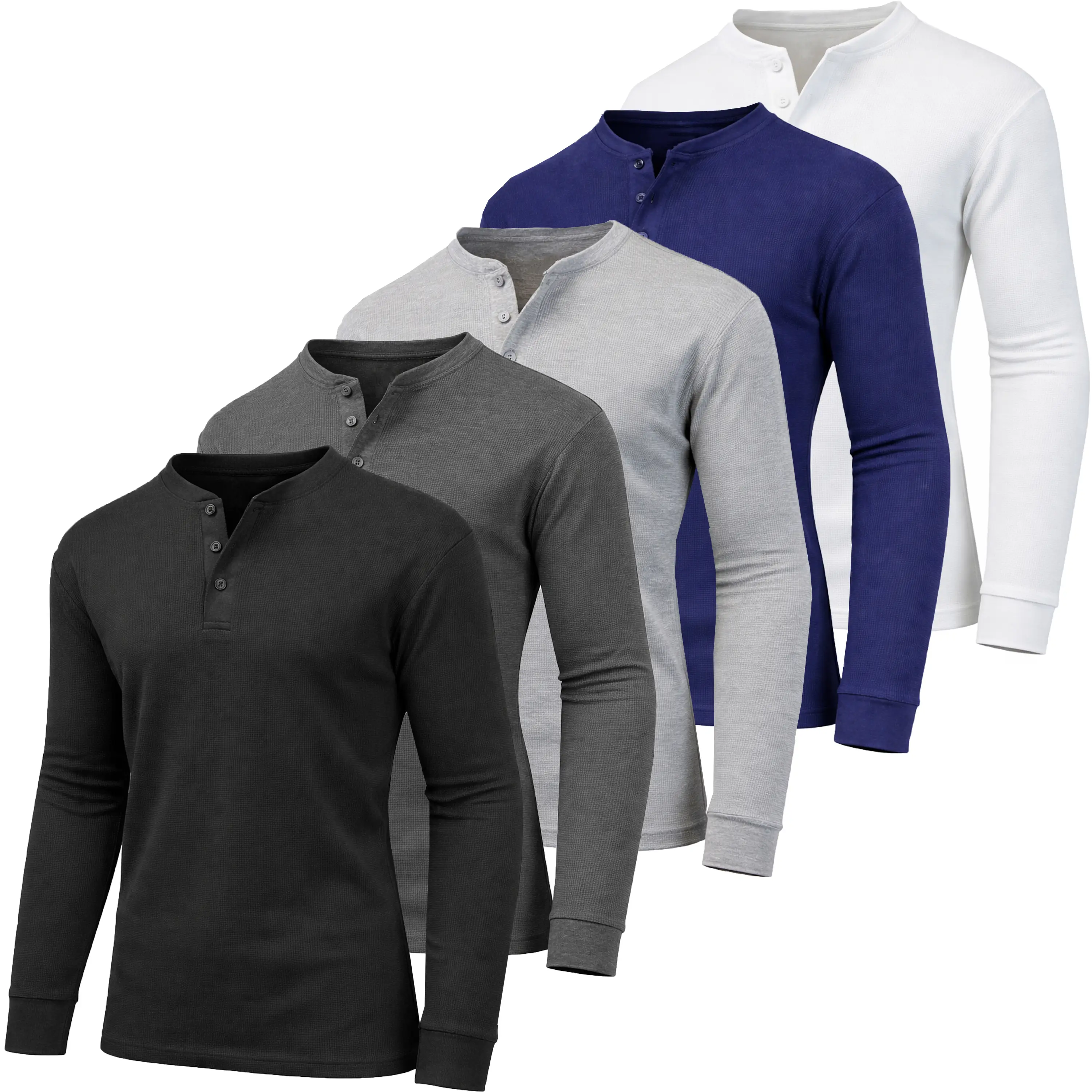 5-Pack Men's Waffle-Knit Long Sleeve Crew Neck & Henley Thermal Shirts