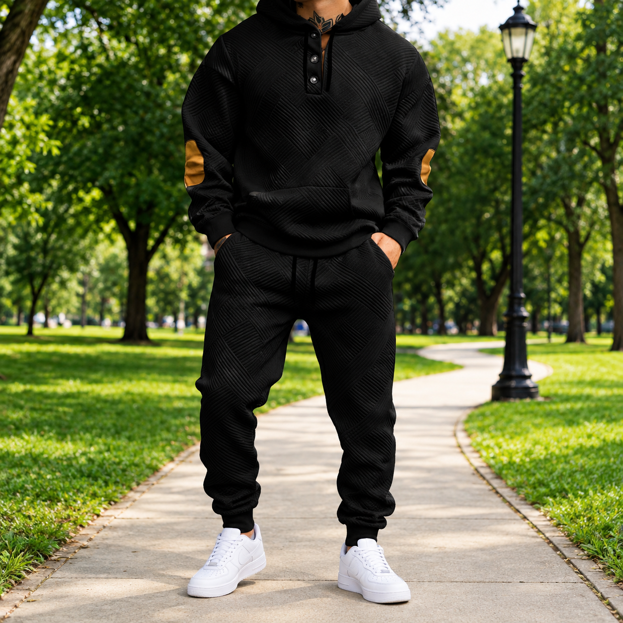 Men's 2-Piece Textured Hoodie Sweatsuit Set Outfit