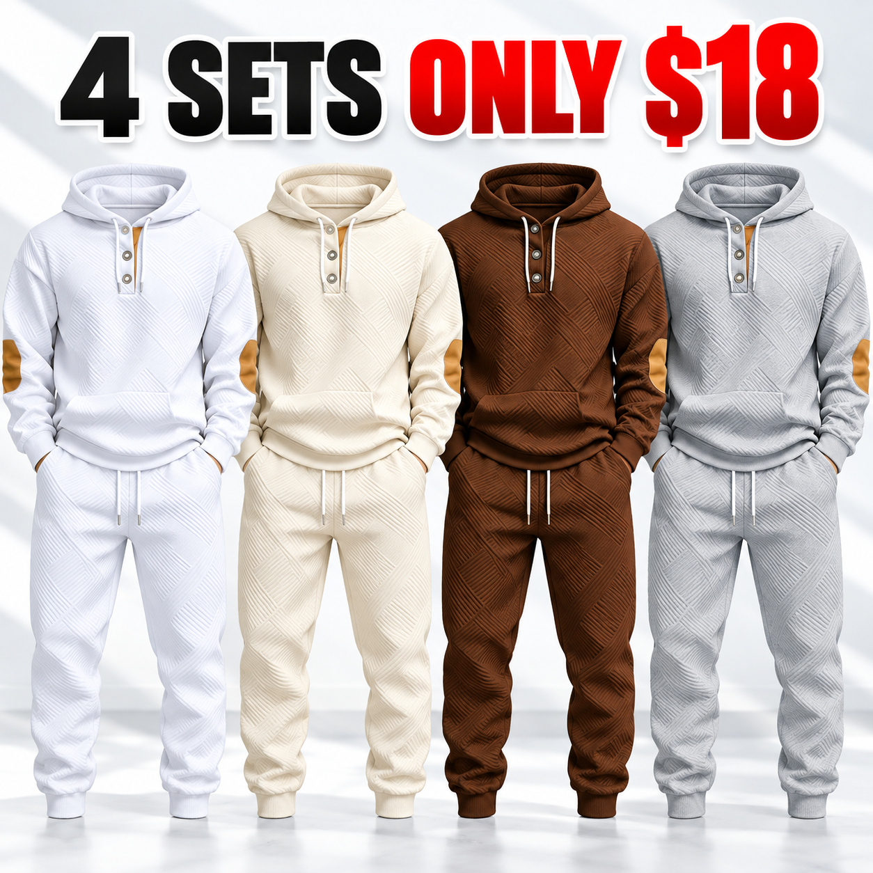 Men's 2-Piece Textured Hoodie Sweatsuit Set Outfit
