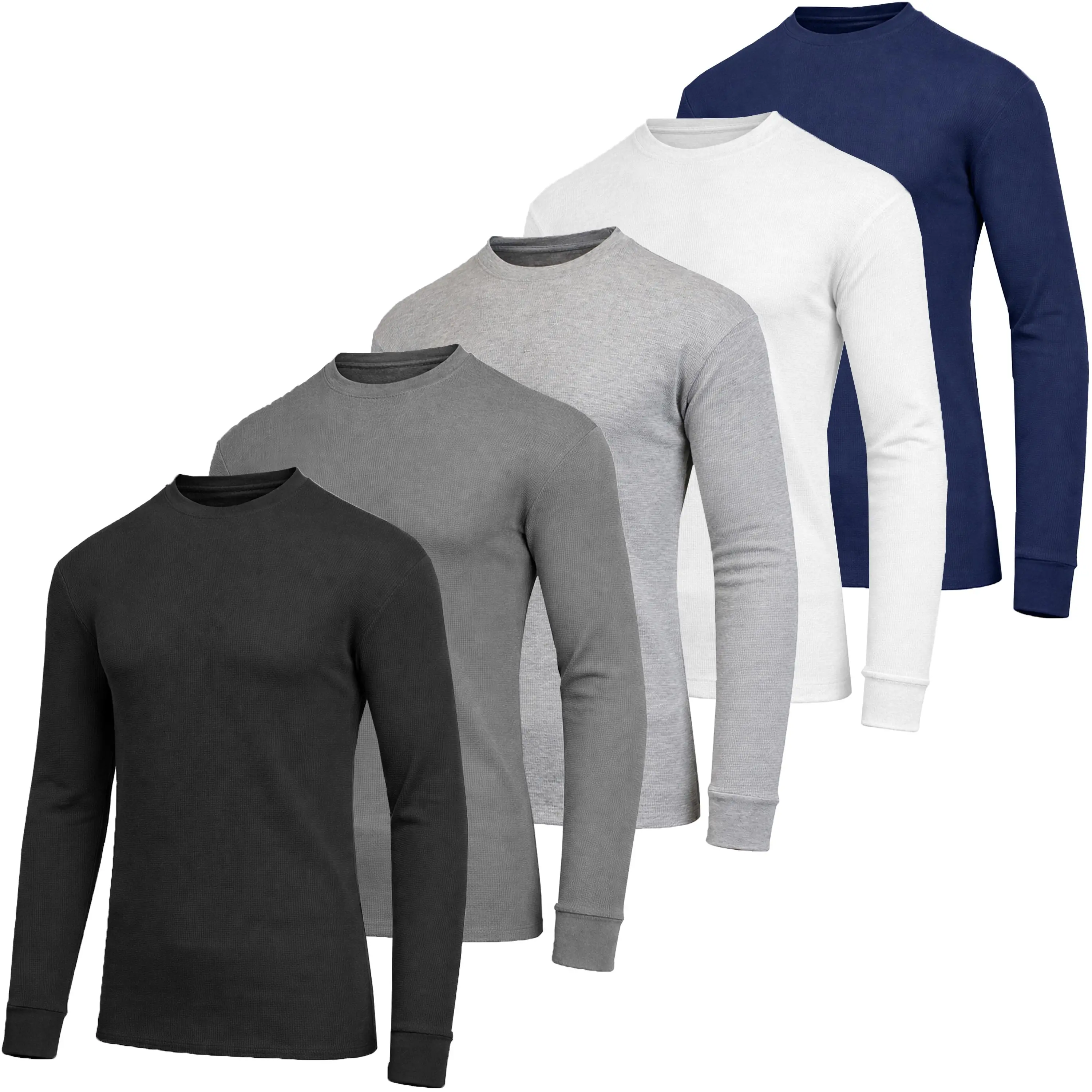 5-Pack Men's Waffle-Knit Long Sleeve Crew Neck & Henley Thermal Shirts