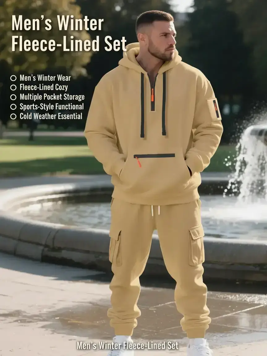 Men's Casual Set Loose Fit Sporty Multi-Pocket Workwear Suit