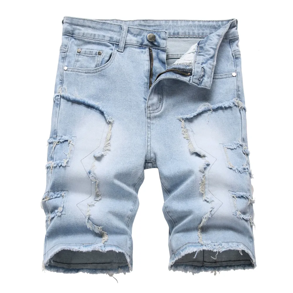 Men's Ripped Denim Shorts, Stretch, Distressed Street Style