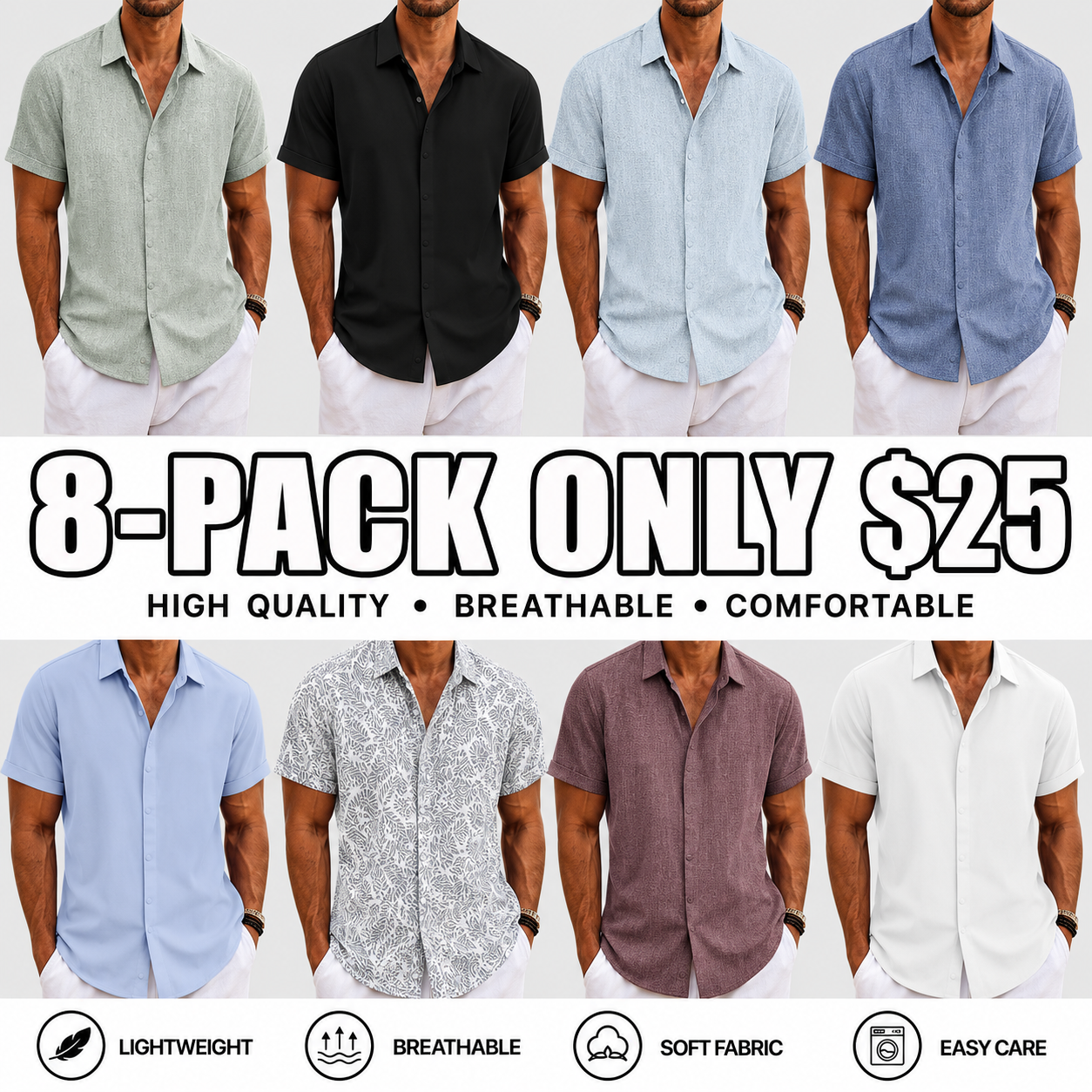 Men's Linen Shirts Short Sleeve Casual Shirts Button Down Shirt