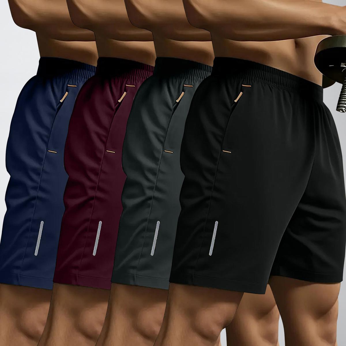 Men&rsquo;s summer shorts set (4 pieces), casual athletic, quick-dry breathable shorts for running and fitness, with drawstring and zippered pockets &mdash; made from breathable, quick-drying, comfortable material &mdash; suitable for outdoor activities.,summervibes summer