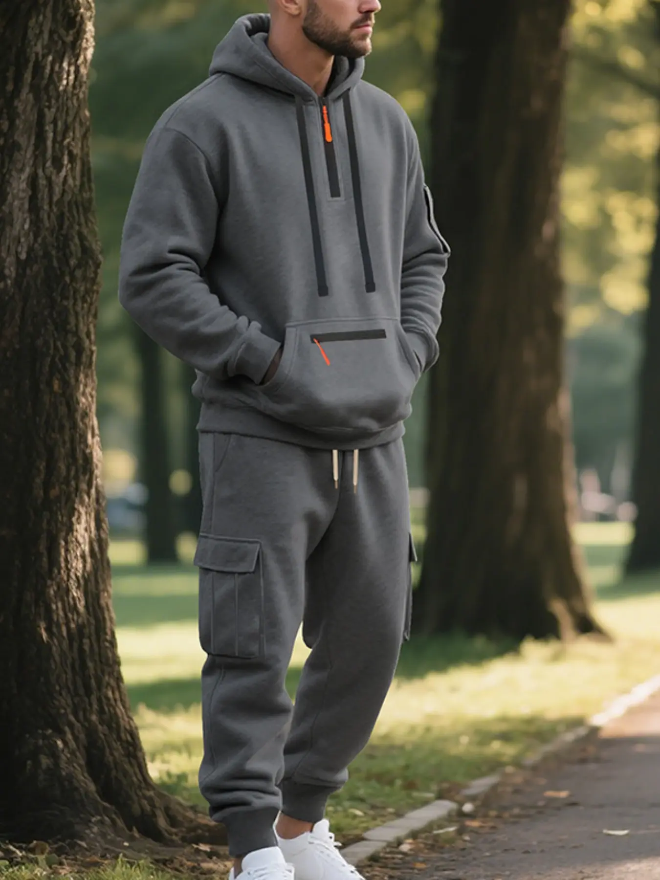 Men's Casual Set Loose Fit Sporty Multi-Pocket Workwear Suit