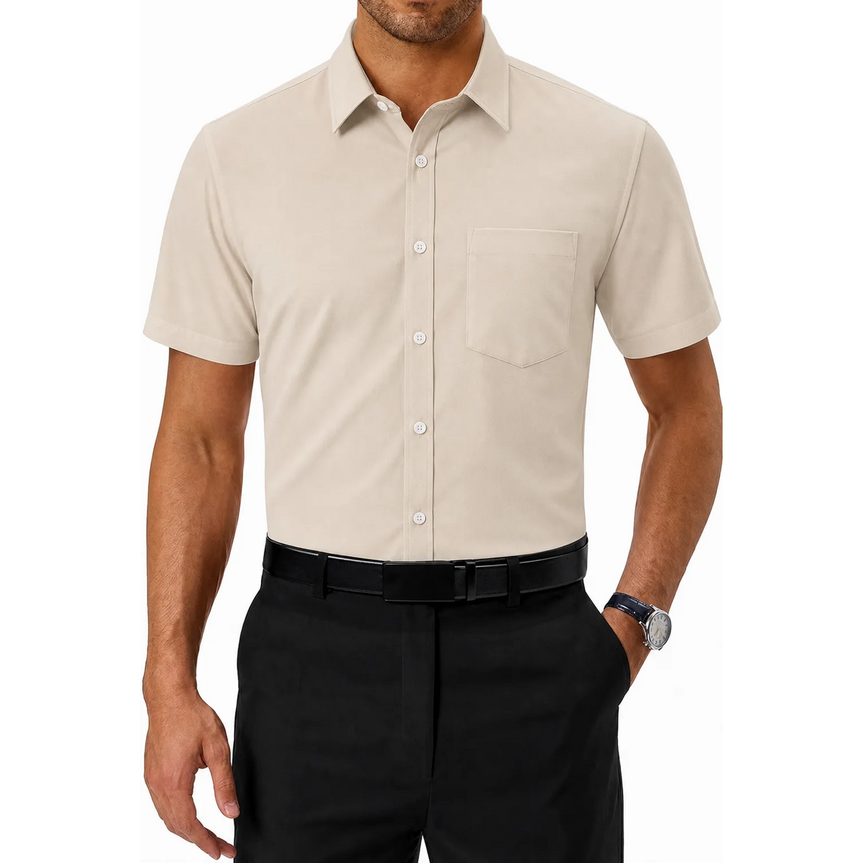 Limited Deal 8-Pack Men's Breathable Quick-Dry Stretch Short Sleeve Button-Front Shirts