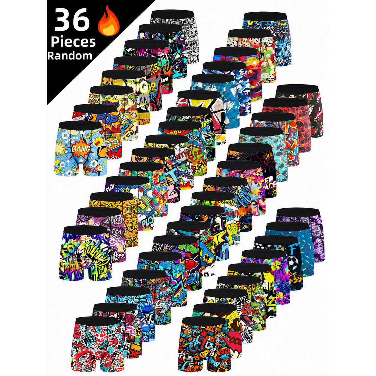 36pcs Men's Cartoon Tie-Dye Striped Boxer Briefs