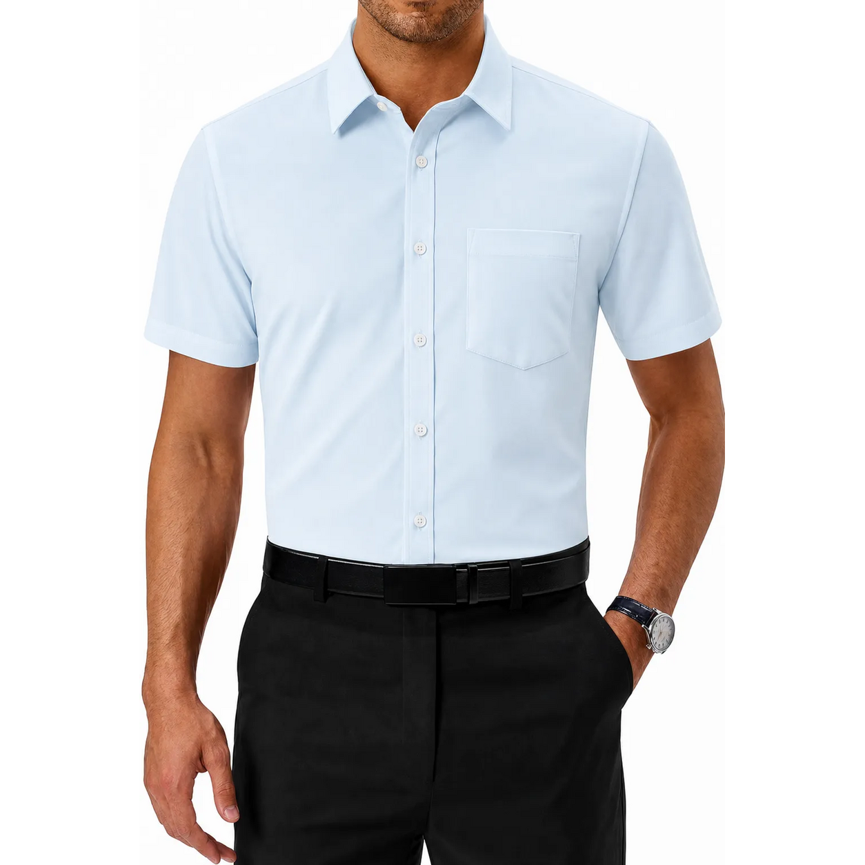 Limited Deal 8-Pack Men's Breathable Quick-Dry Stretch Short Sleeve Button-Front Shirts