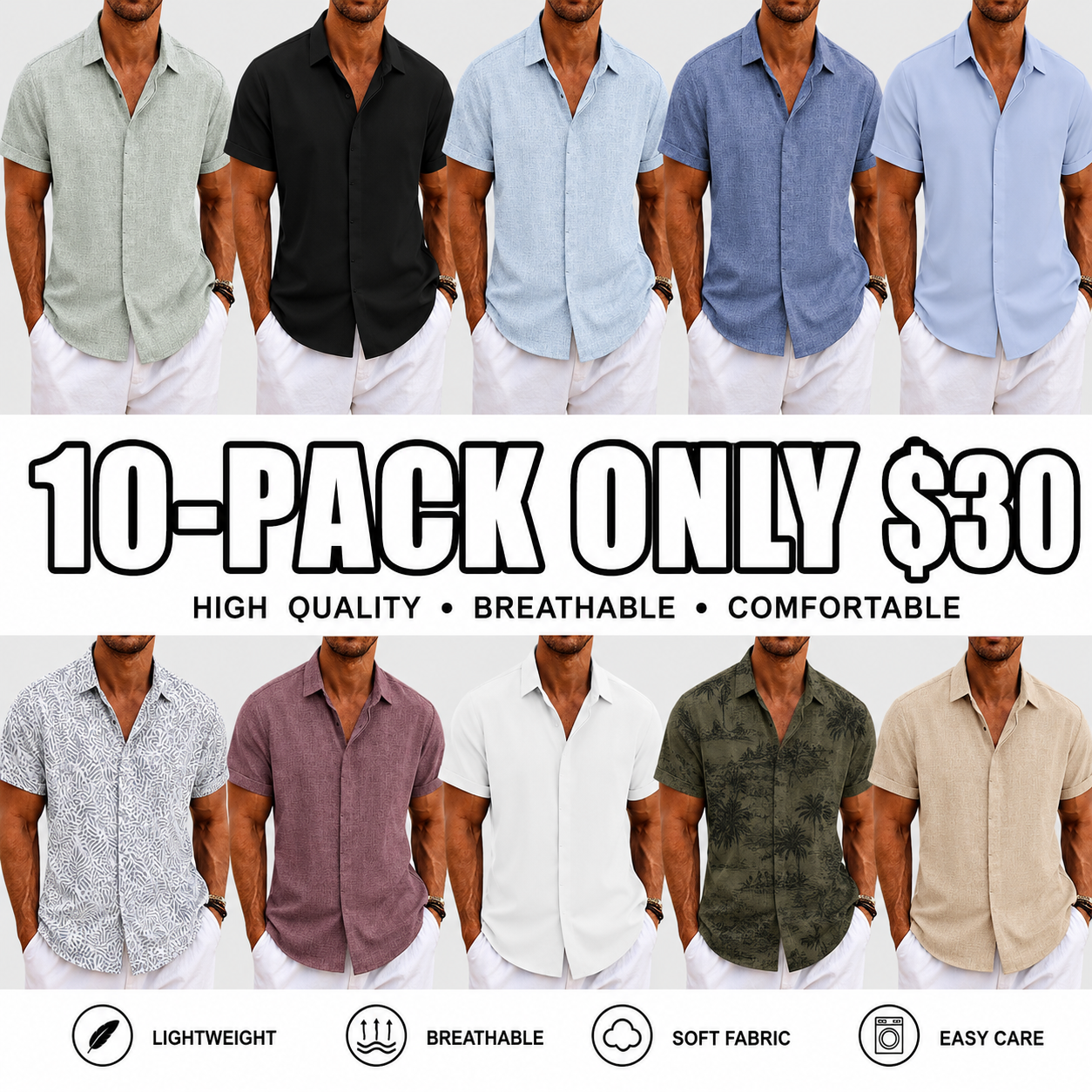 Men's Linen Shirts Short Sleeve Casual Shirts Button Down Shirt