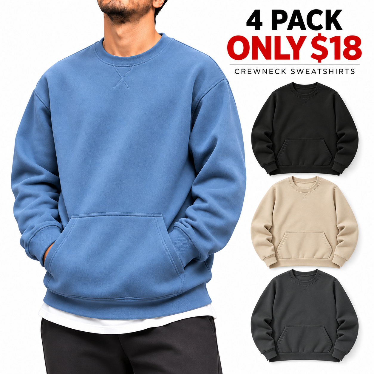 Men’s 2-Pack Fleece Crewneck Sweatshirts