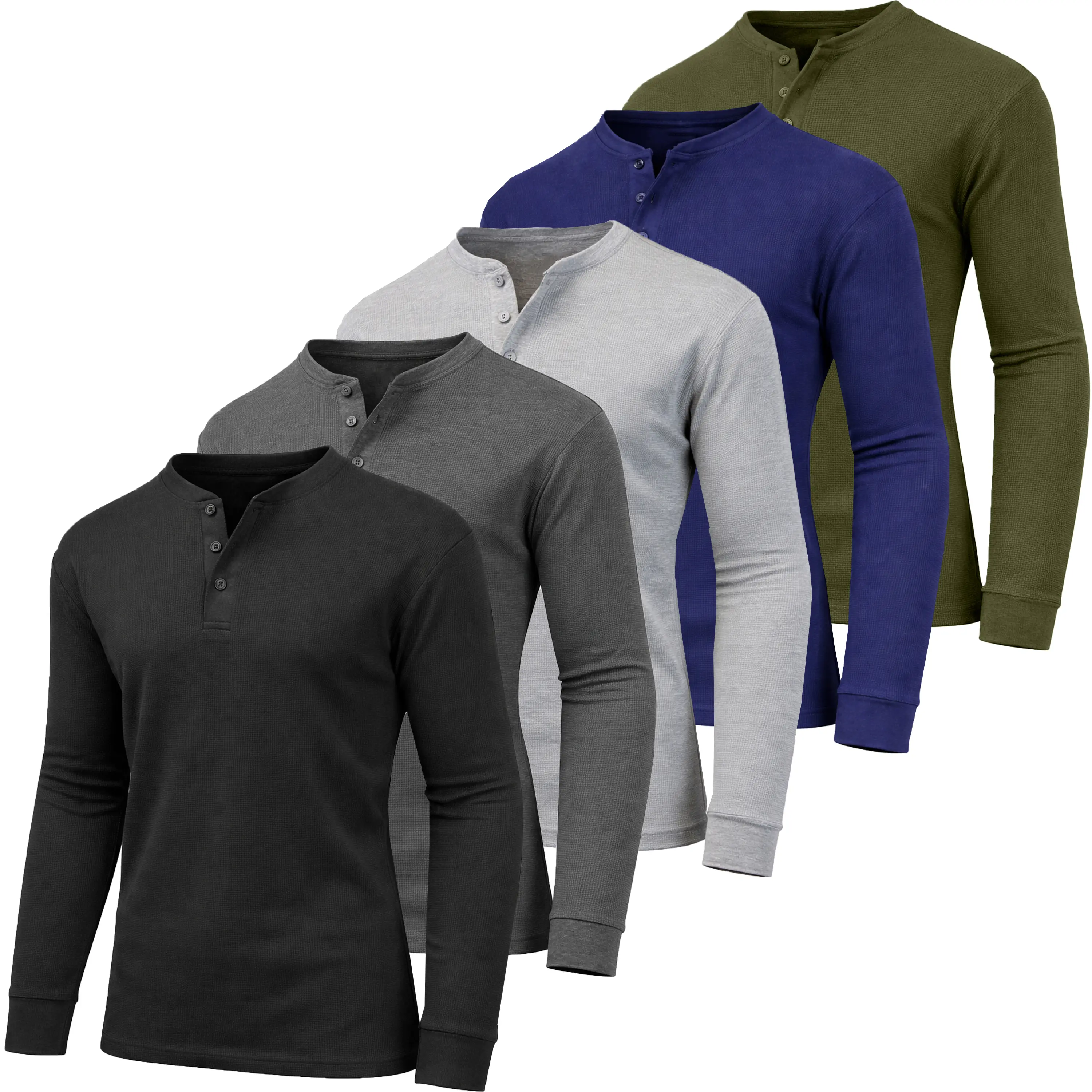 5-Pack Men's Waffle-Knit Long Sleeve Crew Neck & Henley Thermal Shirts