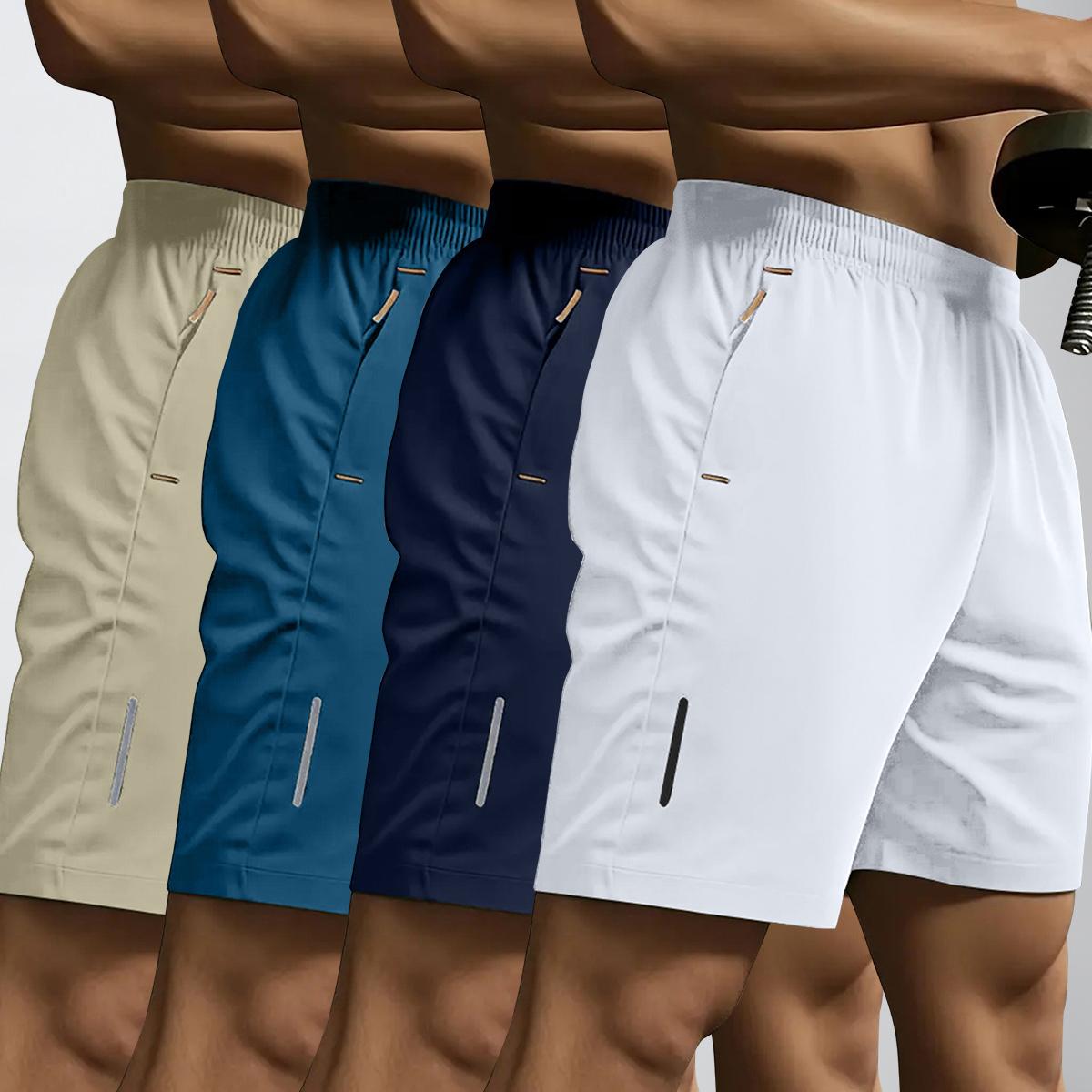 Men&rsquo;s summer shorts set (4 pieces), casual athletic, quick-dry breathable shorts for running and fitness, with drawstring and zippered pockets &mdash; made from breathable, quick-drying, comfortable material &mdash; suitable for outdoor activities.,summervibes summer